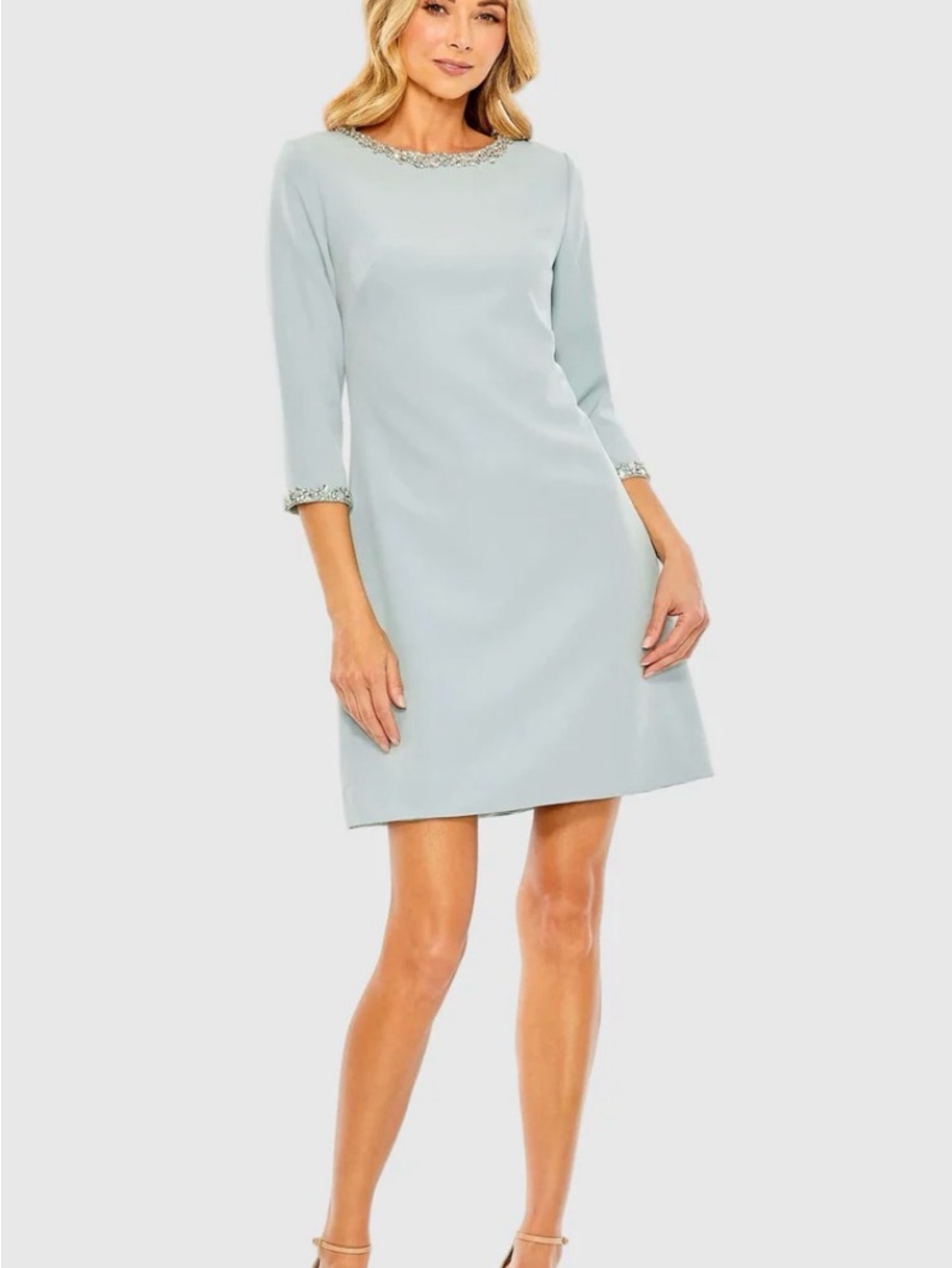 Mac Duggal Powder Blue Embellished Crepe Cocktail Dress